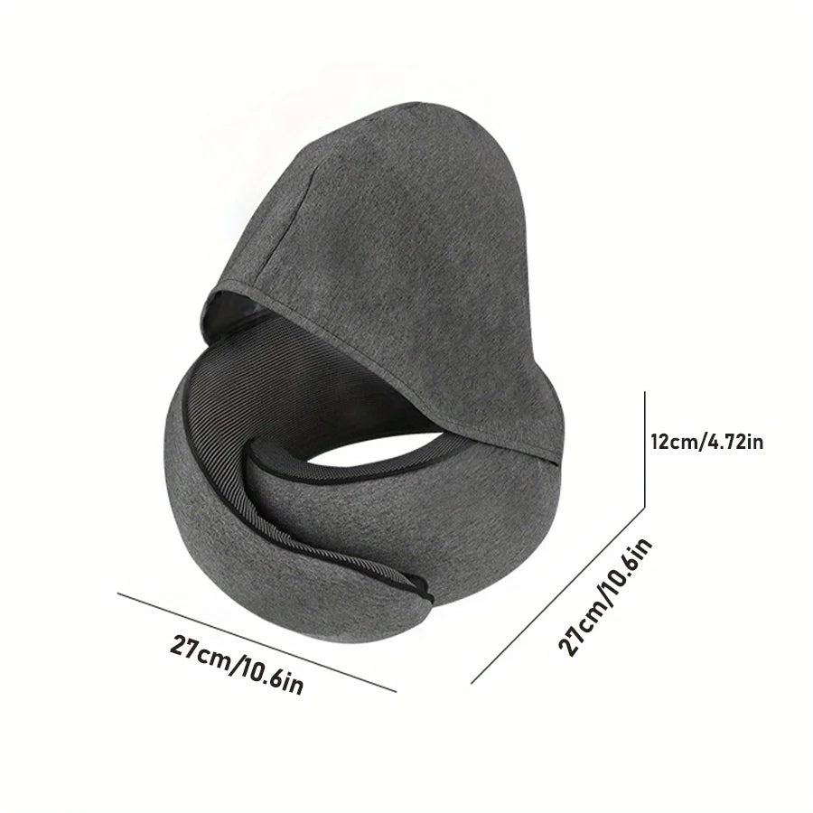 1pc Home Office U-Shape Hooded Neck Pillow for Travel Car Airplane Nap Outdoor, Comfortable Support Pillow with Detachable Cover