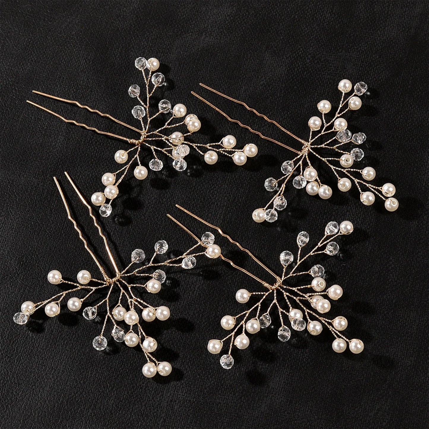 Pearl Flower Hairpin Bride Hair Comb Sets Wedding Hair Accessories Golden Leaf Alloy Tiaras Princess Hair Clip Fashion Jewelry