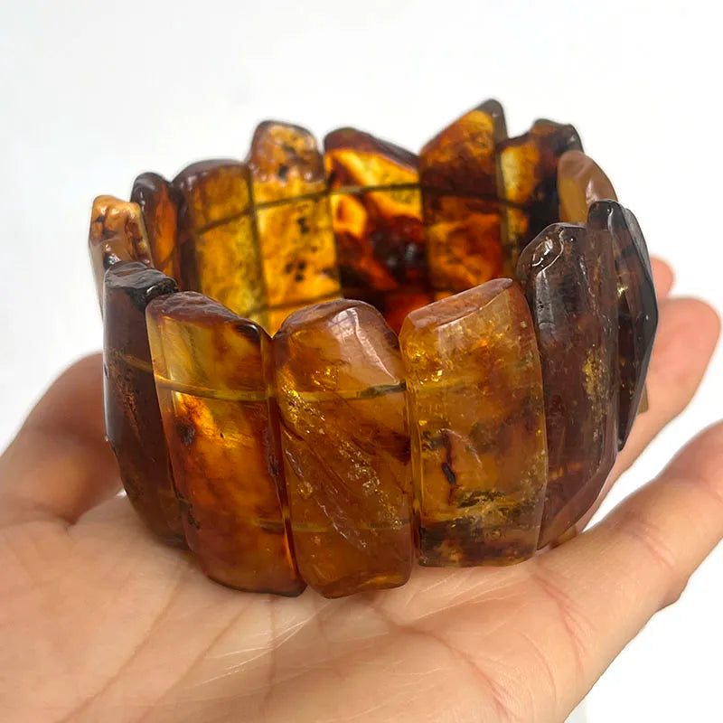 100% Real Amber Bracelet&Bangles Adult Cool Handmade Polished Original Plant Baltic Stones New Healing Amber Jewelry Wholesale