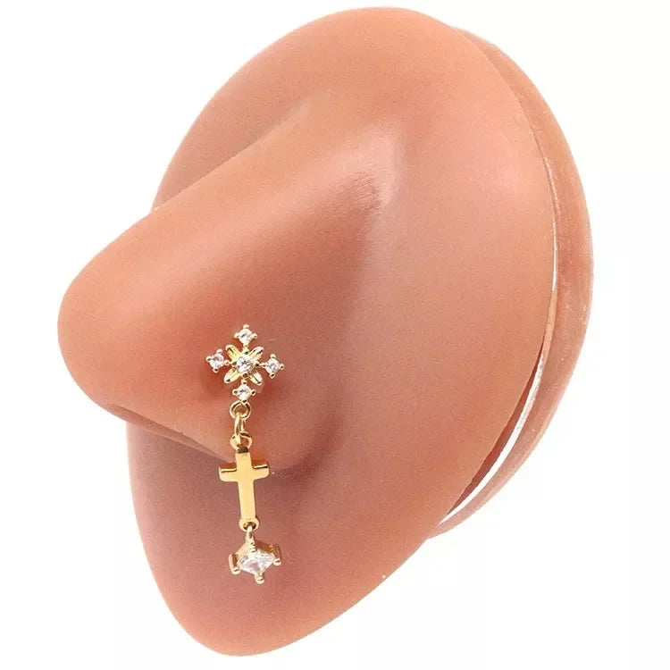 1Pcs Nose Ring for Women Dangle Nose Piercing Stainless Steel Nose Bend Ring Butterfly Dangling Noses Ring Body Piercing Jewelry