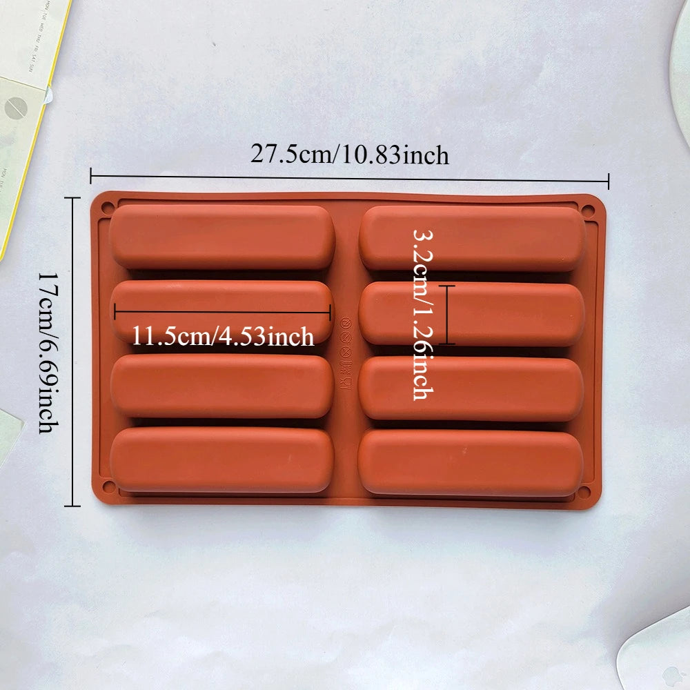 8 Cavity Silicone Cake Mold 3D Strip Baking Molds for Mousse Chocolate Dessert Non-Stick Flexible Bakeware Reusable DIY Tool
