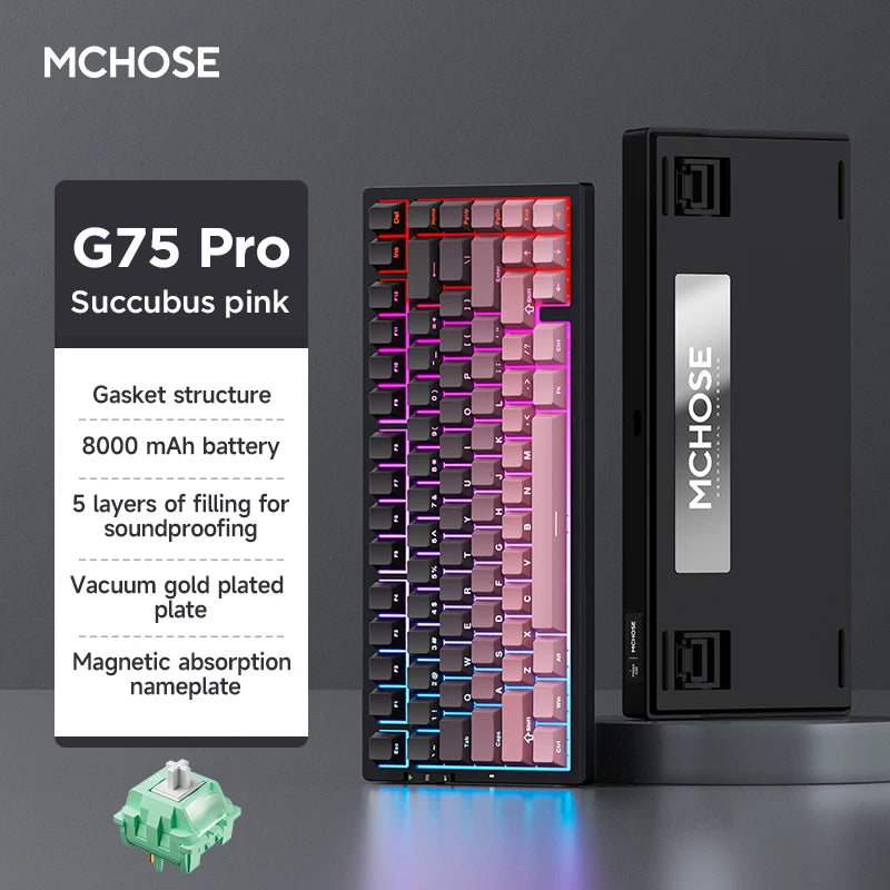 MCHOSE G75 Pro Gaming Mechanical Keyboard Tri-Mode Wireless Hot Swappable RGB Backlit Customized 75% Layout Pc Gamer Accessories
