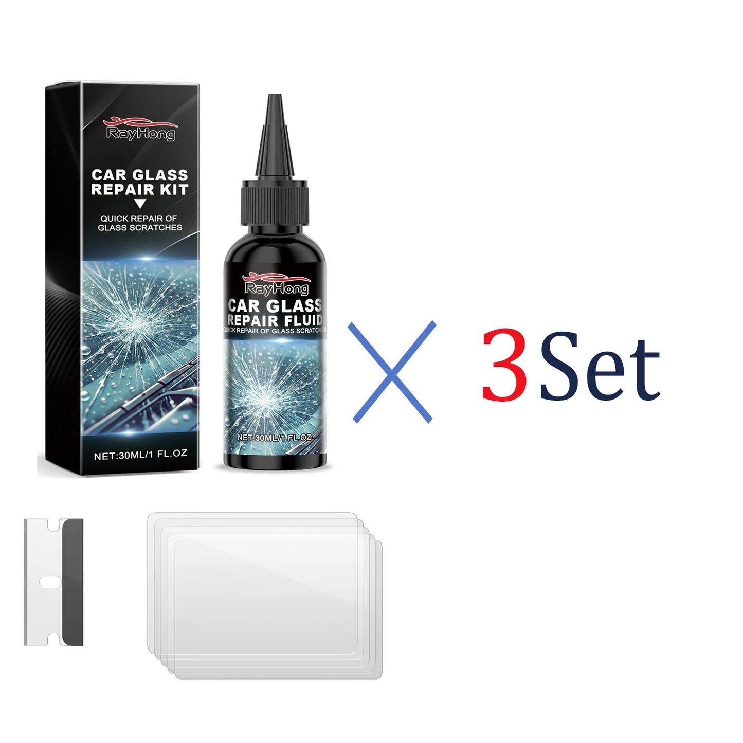 Windshield Repair Kit Car Glass Crack Fix Liquid UV Resin DIY Windshield Chip Repair Tool for Cracked Window Repair 30ml Carcare