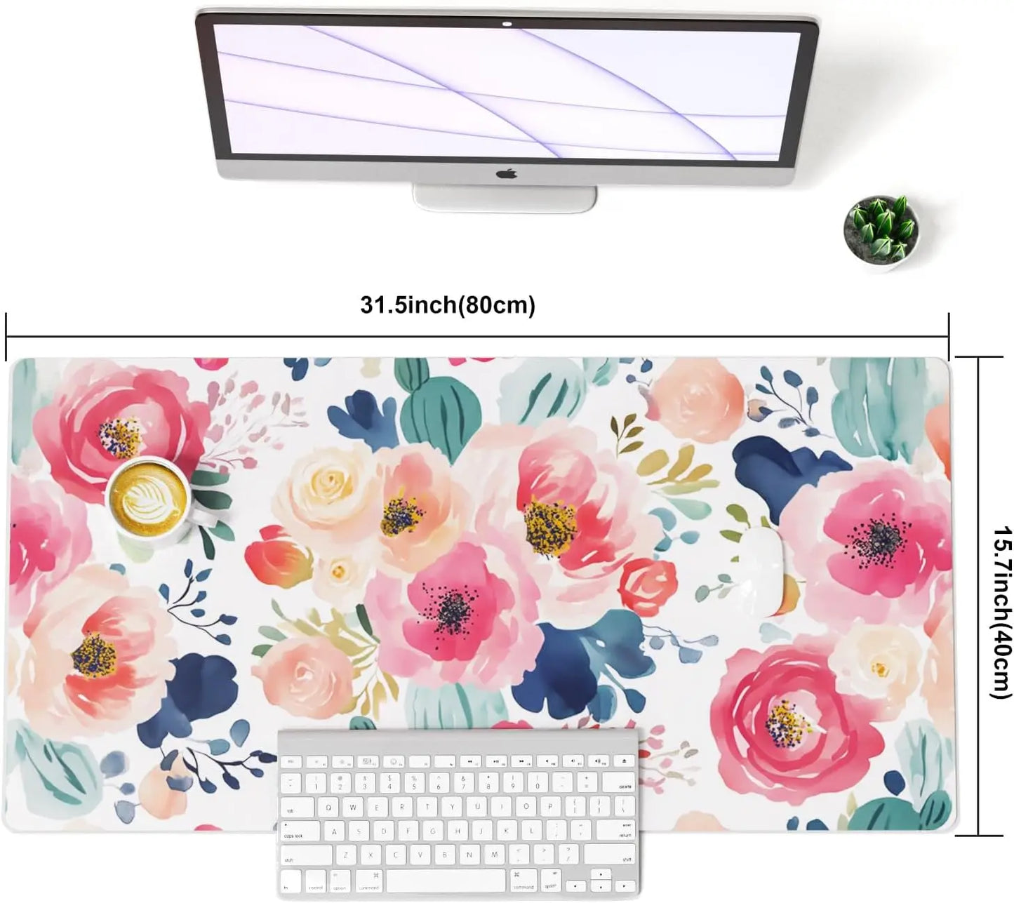 Large Mouse Pad, Pink Floral Desk Mat for Desktop, Women Girls Flowers PU Leather Desk Pad, Mouse Pads for School Office Home