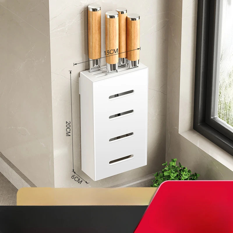 Kitchen knife holder, knife rack, non-perforation, wall-mounted storage box, kitchen organizer kitchen items
