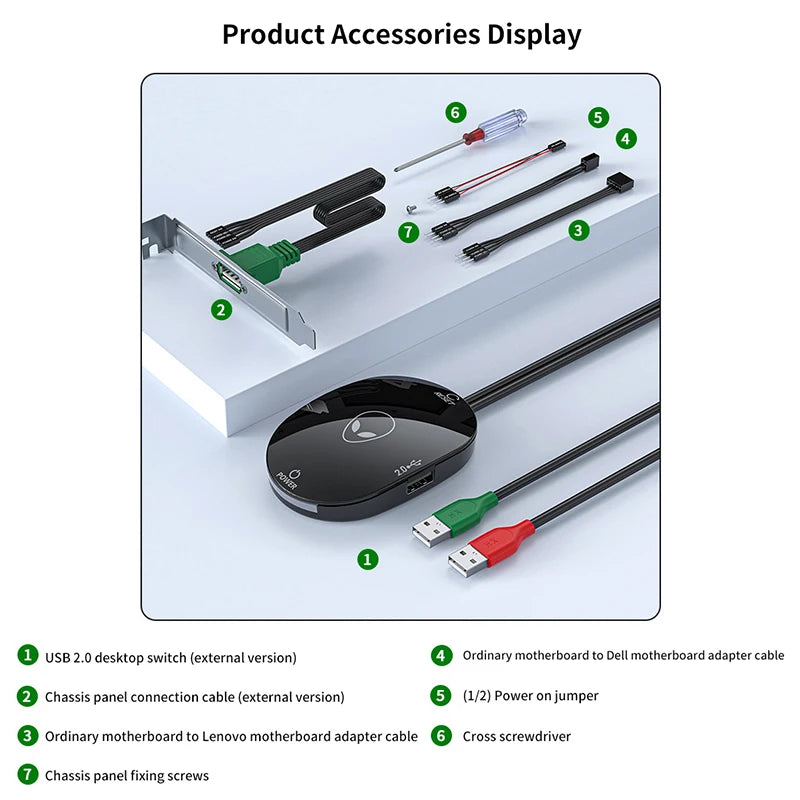 Computer Desktop Switch LED Lights PC Motherboard External Start Power Button Extension Cable For Home Office 2.0 USB Adapter
