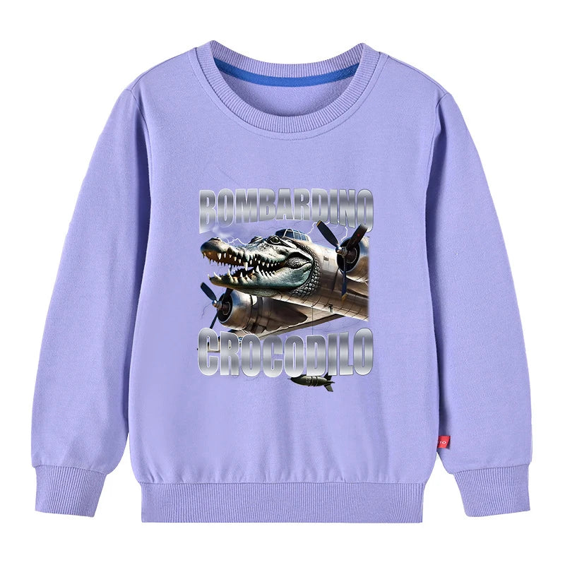 Italian Brainrot Meme For Kids Pure Cotton Sweatshirts BOMBARDINO CROCODILO Printed Children's Pullover Boys Girls thin Hoodies