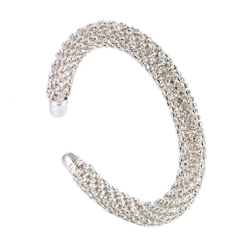 Fashion Open Cuff Round Bracelet Bangle Women Gold Silver Color Crystal Rhinestone Claw Chain Wrap Expandable Bracelets Jewelry