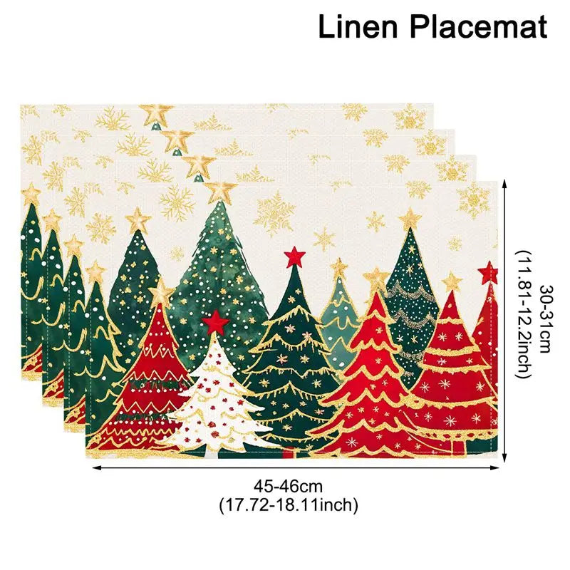 Linen Christmas Tree Placemats Navidad Noel Winter Table Mats for Kitchen Dining Christmas Decorations for Home 2025 Xmas Party