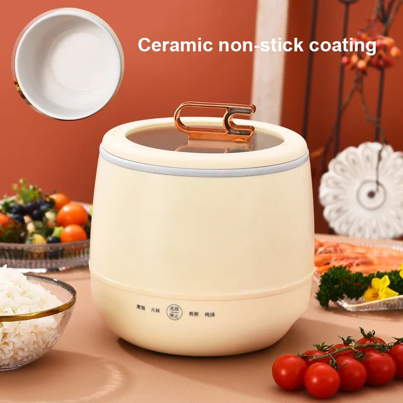 DMWD Multifunctional Electric Rice Cooker Hotpot Skillet Soup Porridge Stew Shabu Non-stick Ceramic Pot Food Meal Steamer Heater
