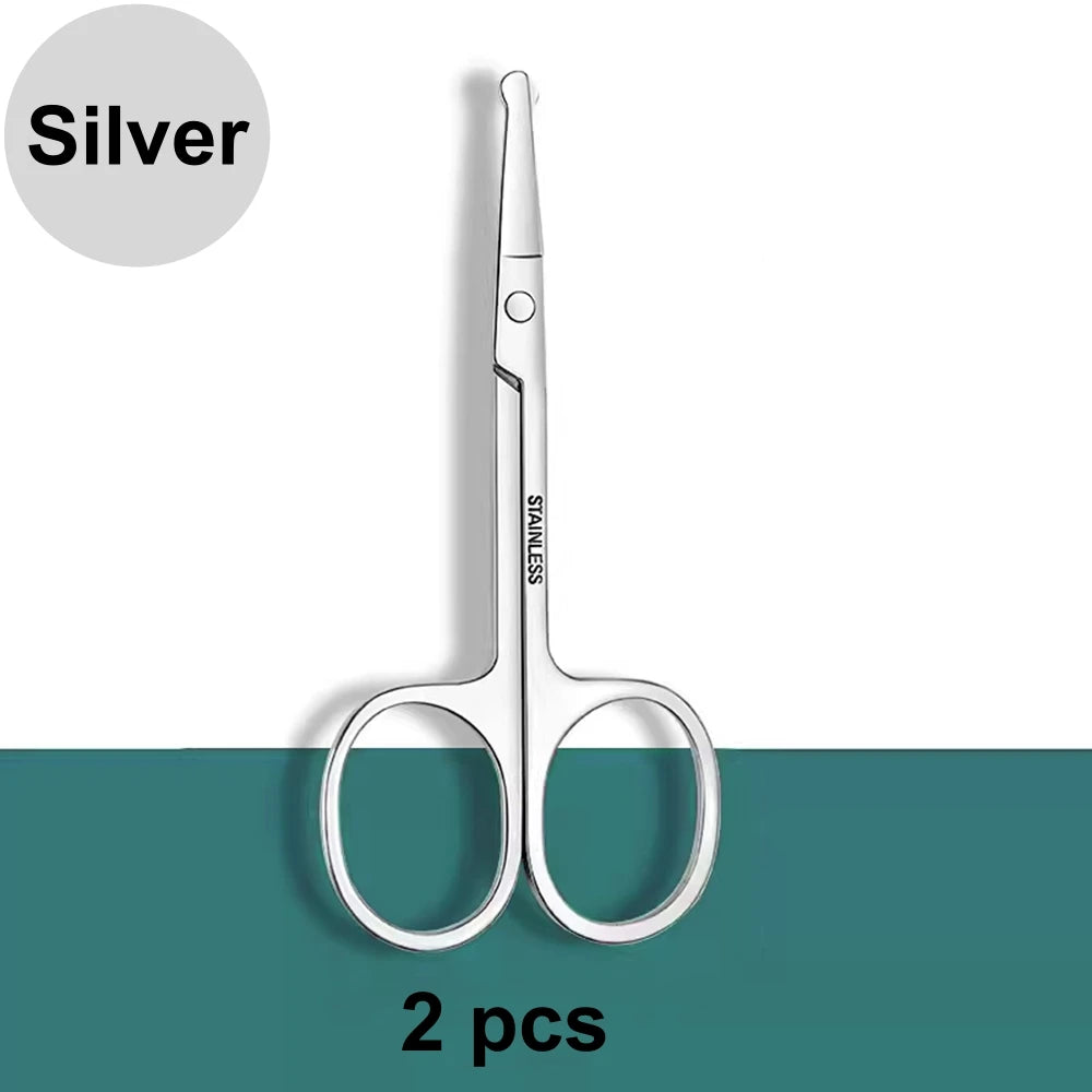 Portable Stainless Steel Facial Hair Scissors Rounded Safety Scissor for - Nose Eyebrows Facial Hair Personal Care Trimming Tool