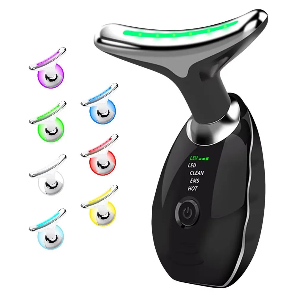 7 Colors LED Lights Face Neck Beauty Device Vibration Massage Improve Neck Lines Face Lifting Machine for Wrinkles, Double Chin