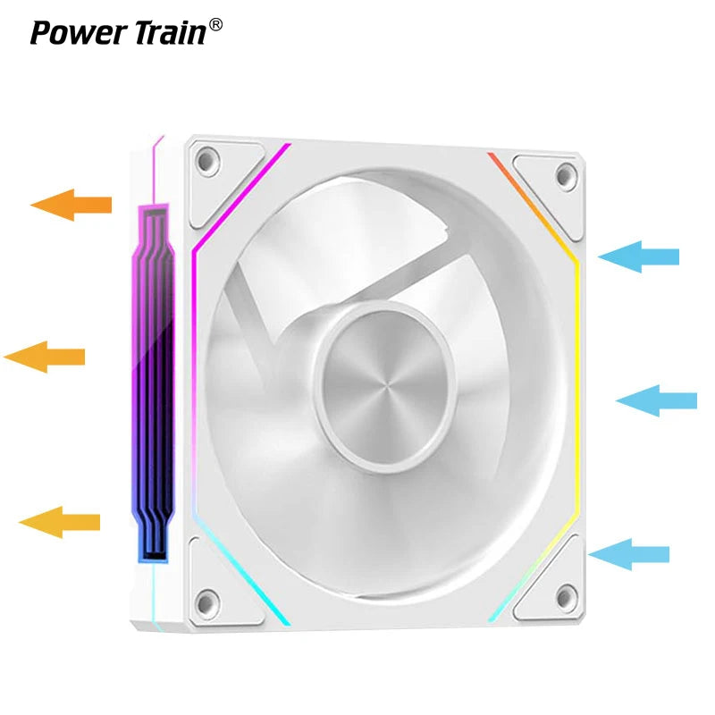 Power Train PRISM 5 Pro Computer Chassis Fan 120mm ARGB 4Pin PWM Quiet CPU Cooling Fan 12V Large Air Volume 56.8CFM/600-1500RPM
