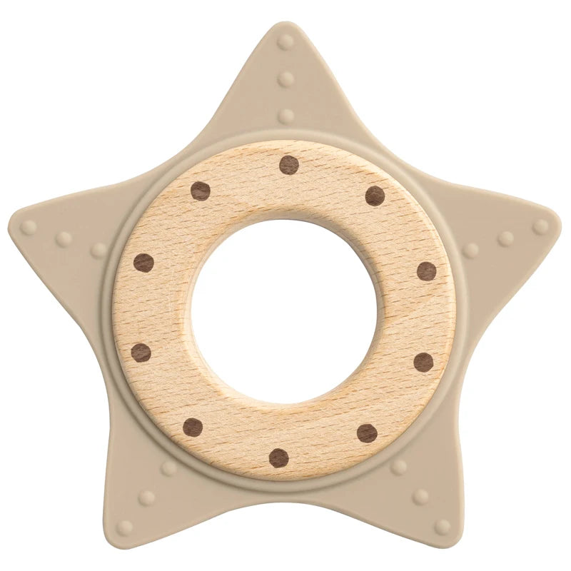 1PC Silicone Teether Baby Star Shape Wooden Ring Kid Baby Toy Gift BPA Free Silicone Children Chewing Teething Goods