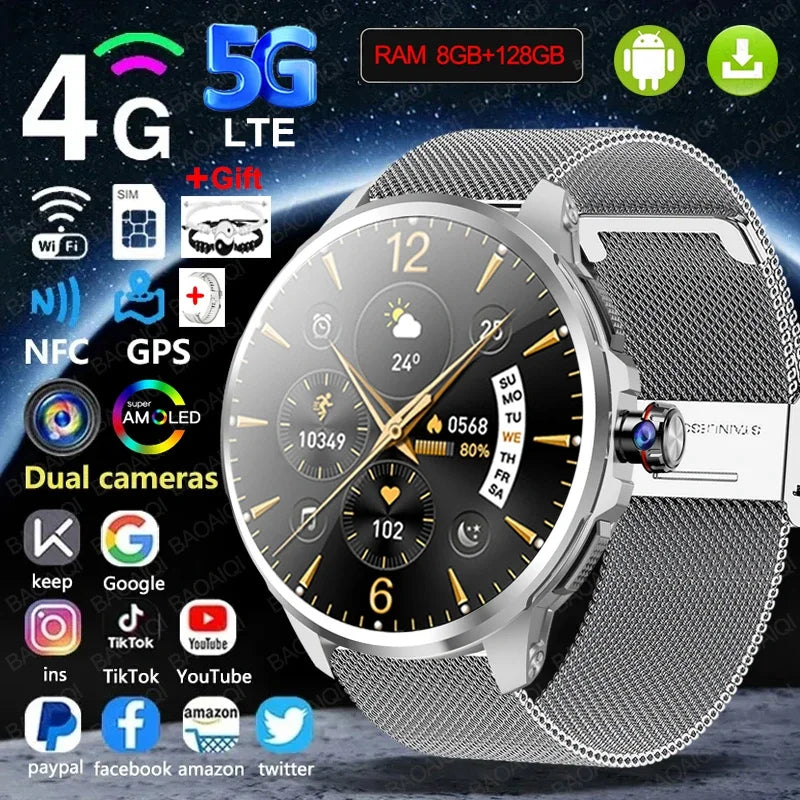 5G/4G Smart Watch 720*720 AMOLED 1.95 inch HD 900W Camera 8GB+128GB RAM 1990mAh Clock GPS WIFI Google APP Smartwatch Android 9.0