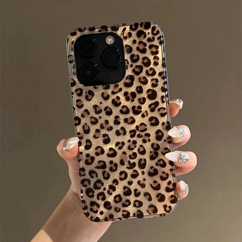 Cute Leopard Print Clear Phone Case For iPhone 16 15 14 13 12 11 Pro Max 16E XS XR X 7 8 Plus SE Shockproof Silicone Soft Cover