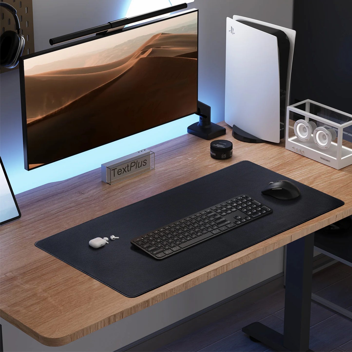 Carbon Fiber Texture Leather Desk Pad Mouse Pad Gaming Design Waterproof Large Desk Mat for Office /Home