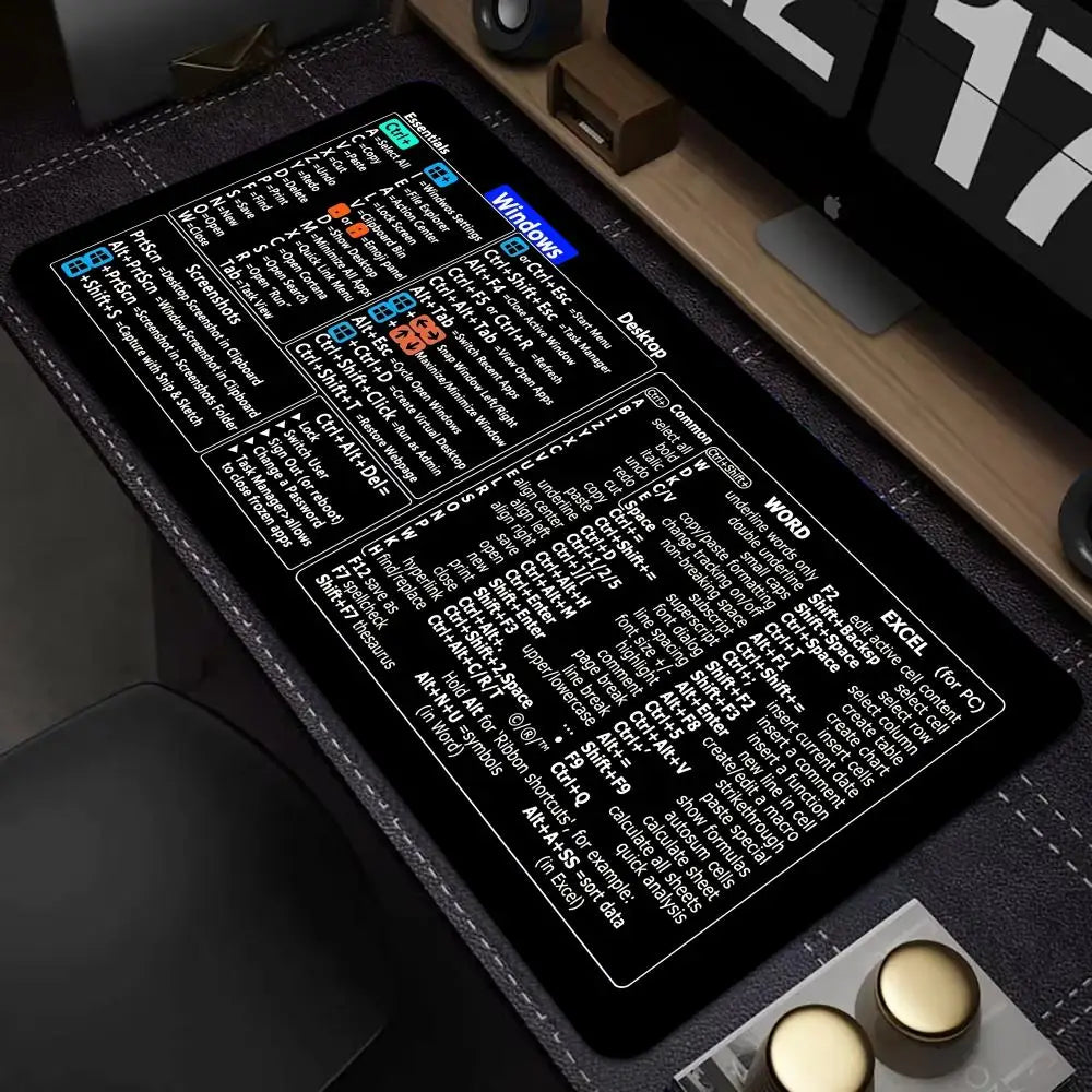 Windows and Excel keyboard shortcut mouse pad XXL computer office gaming desk pad Rubber non-slip gaming keyboard long table pad