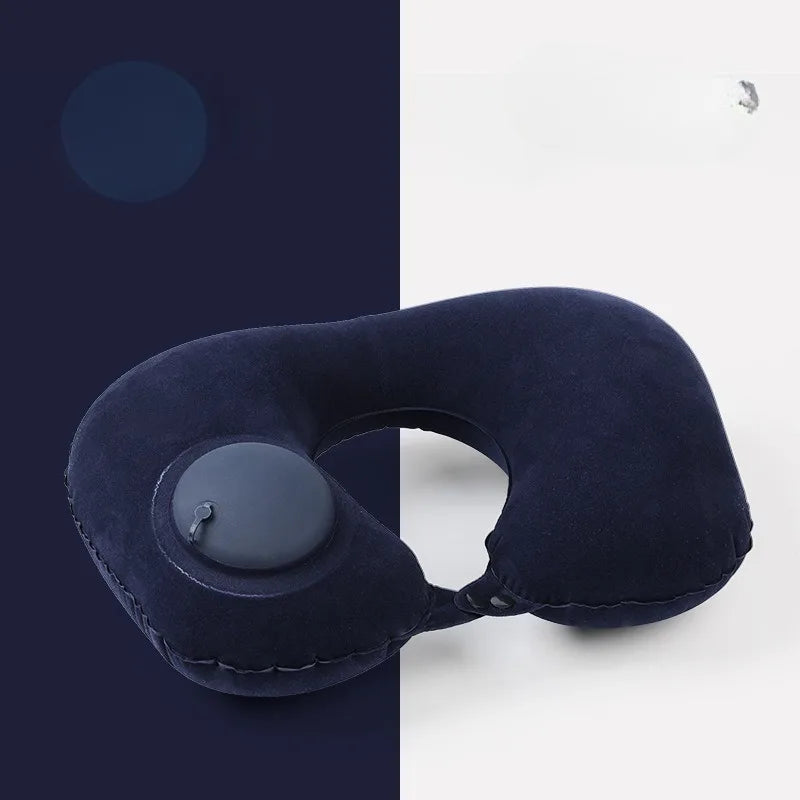 Travel Essential Portable Neck Support Pillow Inflatable U-Shaped Pillow with Flocked Fabric Multi-Design
