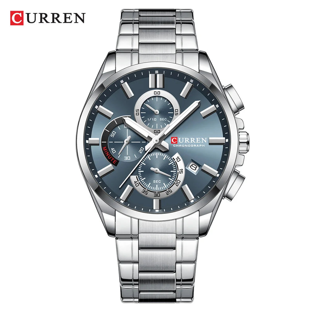 CURREN 8475 New Fashion Men's Quartz Watch Business Calendar Watch 6-Hand Stainless Steel Strap Quartz Watch