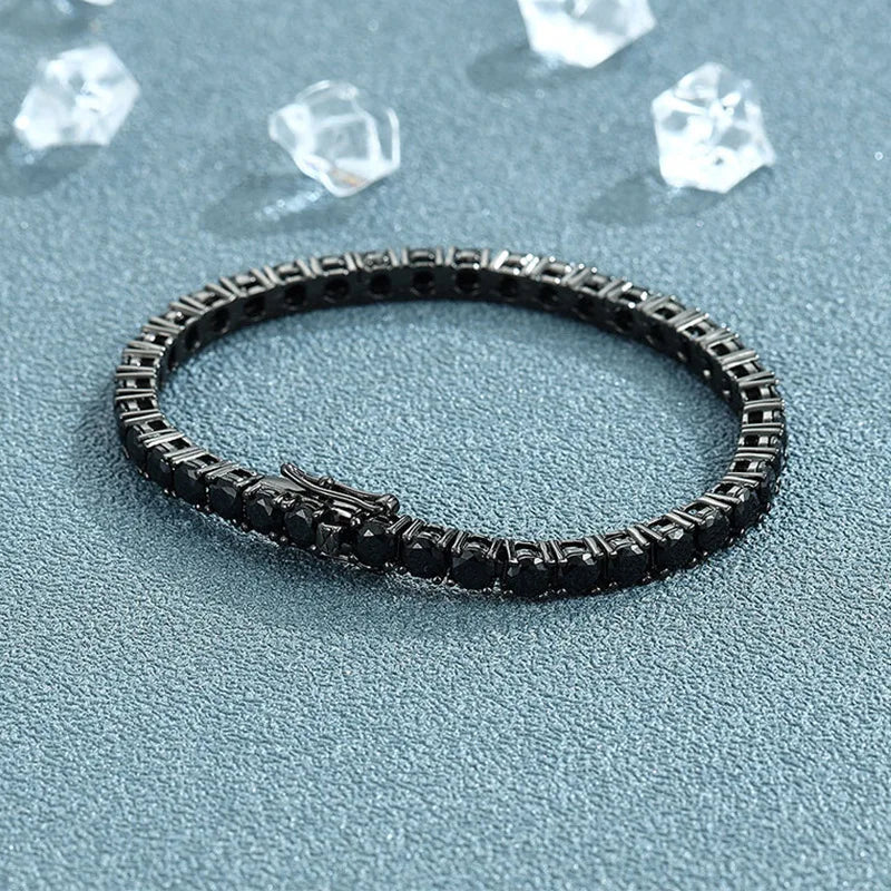 EUREKA 3/4/5mm Black Moissanite Tennis Bracelet Full Diamond GRA 925 Sterling Silver Plated 18k Hiphop Bracelets for Women Man
