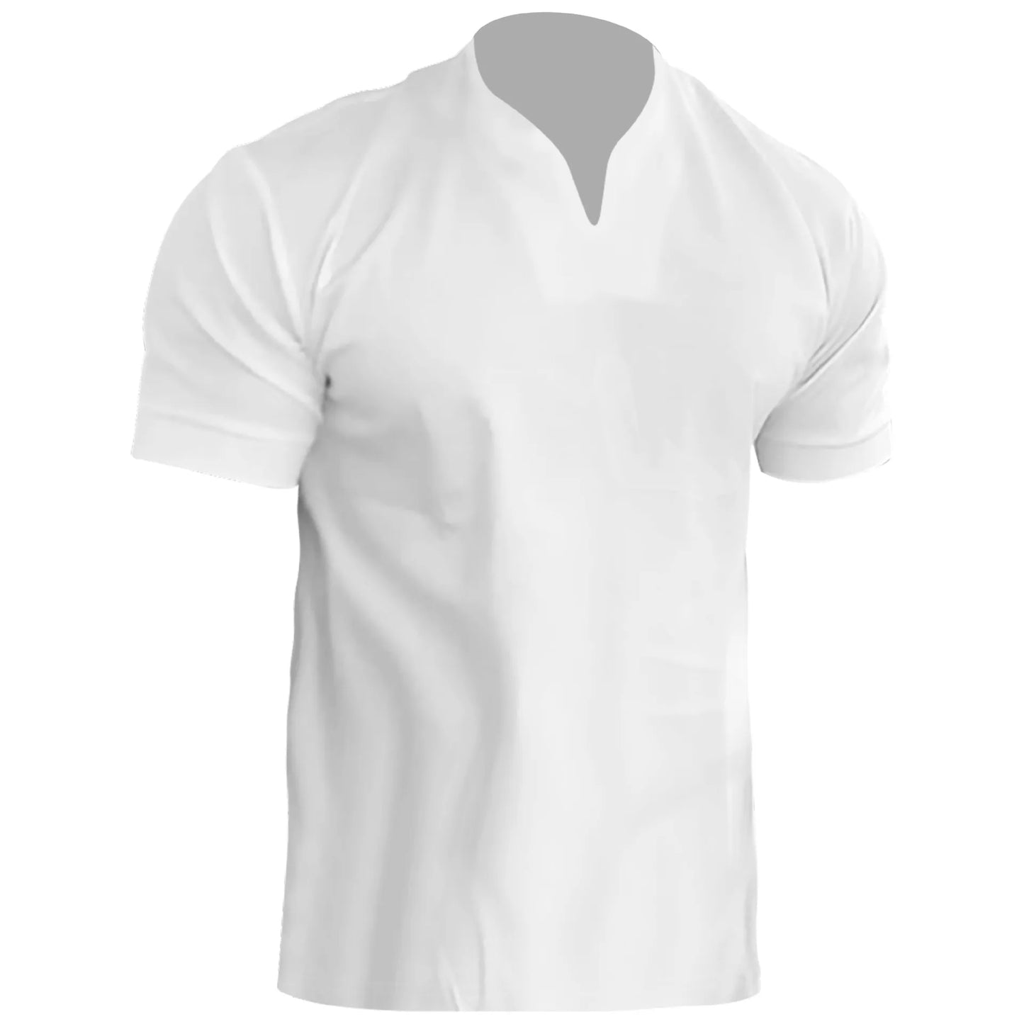 2025 Summer New Men Fashion Trend Solid Color V-neck Short Sleeve Top Outdoor Leisure Fitness Sports Slow Running T-shirt