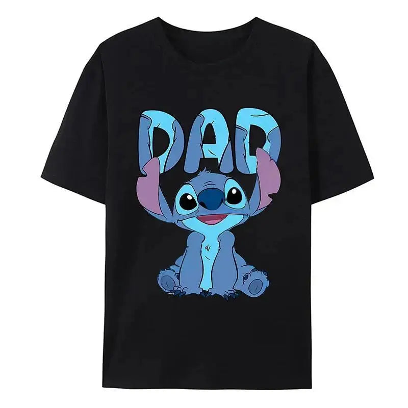 Stitch Adult Dad Mom T-Shirt Tops Man Woman Summer Parent-child Clothing Tee Family Clothes Cartoon Anime