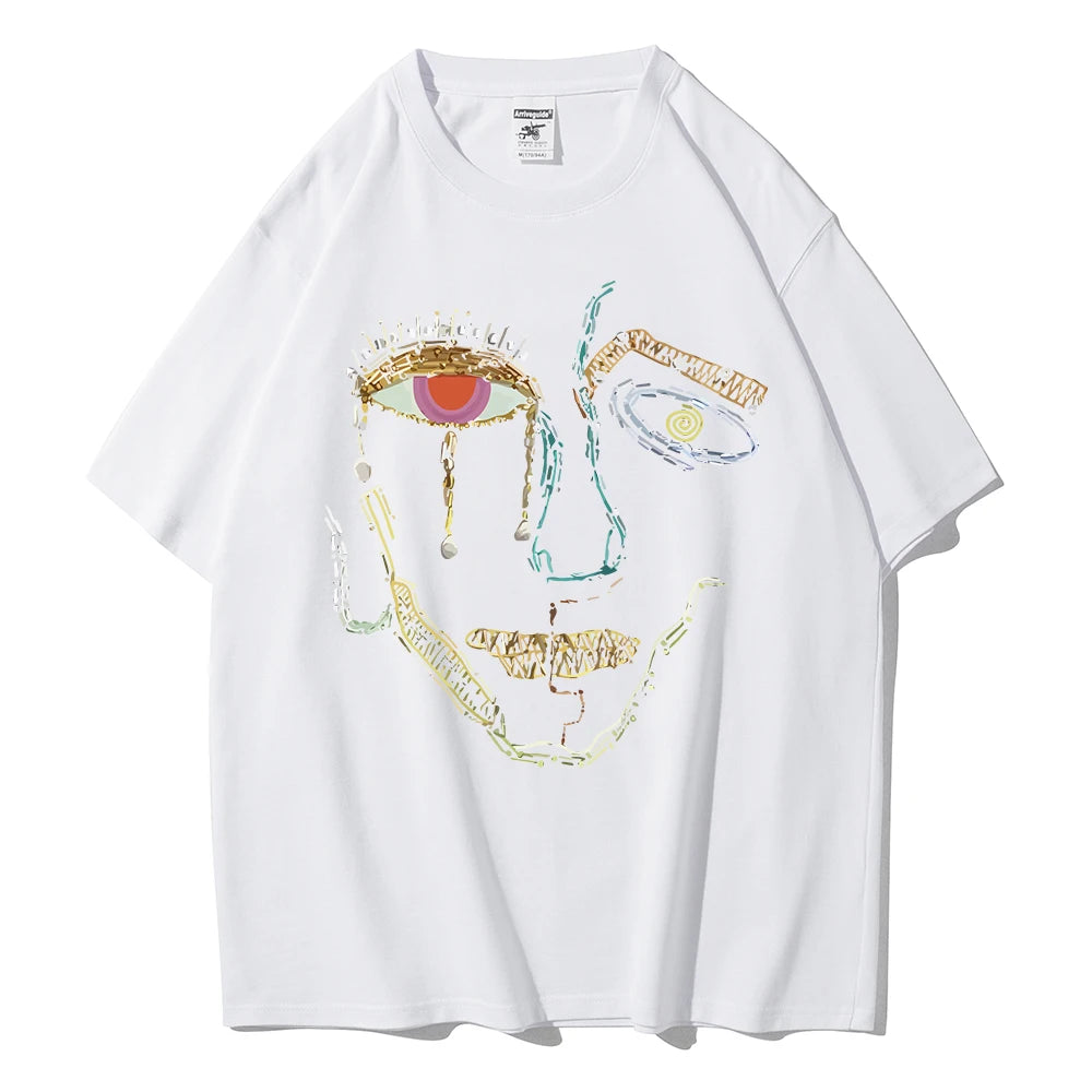100% Cotton T-Shirts For Women Color Graffiti Woman's Face Printing Clothes Street Fashion Tops Loose Casual Short Sleeve Tees