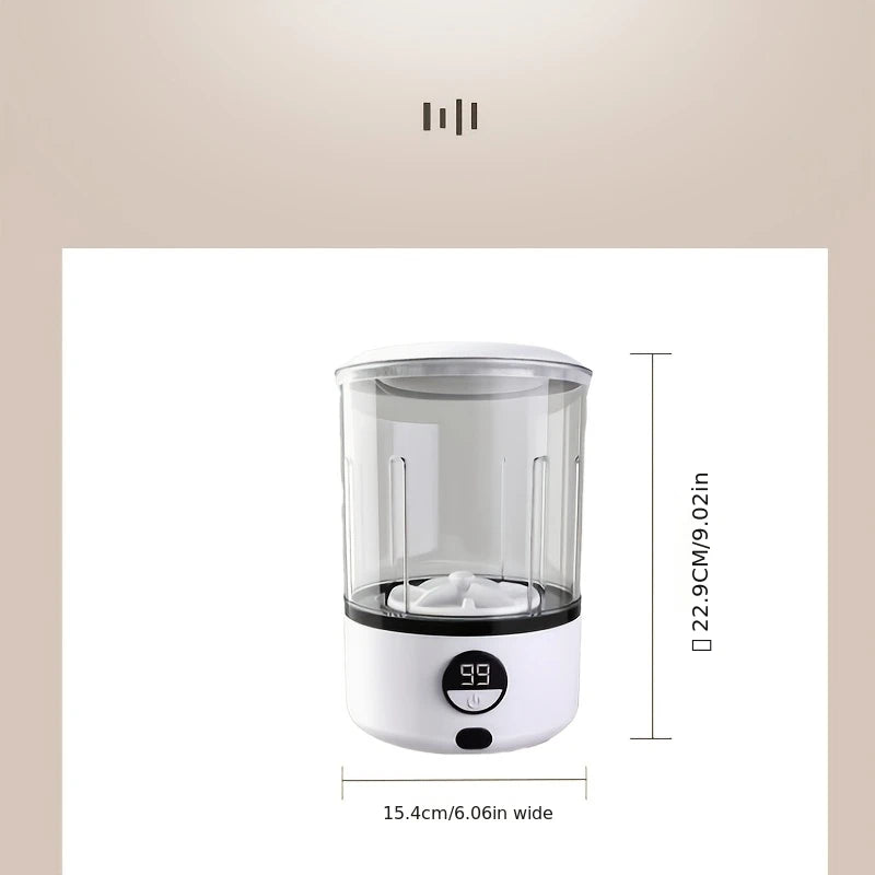 A White 2L Mini Washing Machine, 2000Mah, Fully Automatic Portable Turbine Led Washing Cup, and Compact for Children's Clothing, Underwear, Panties, and Socks