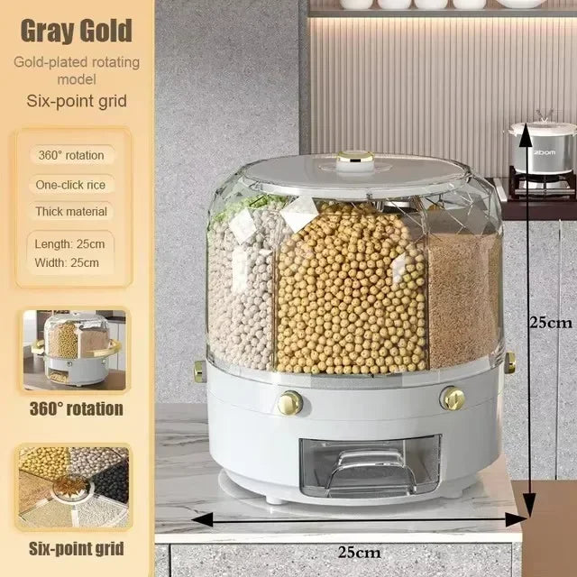 Moisture Proof Rice Bucket Rotating Sealed Grain Bucket Storage Box Practical Storage Box Cereal Dispenser Kitchen Products