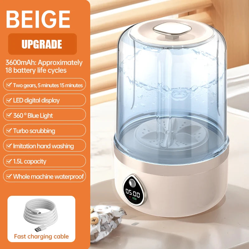 Cordless 1.5L Mini Washer 3600mAh Dual Speed Adjustable for Traveling Socks Underwear Portable Clothes Washing Cups