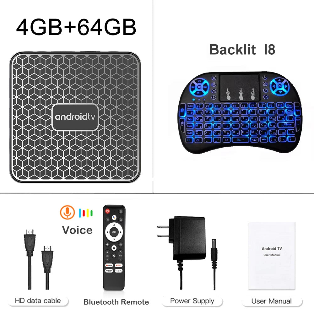 Android14.0 Smart TV Box 4K Streaming RK3518 Dual WiFi 2.4G/5.8G Hulu Google Play TikTok Fast Quad Core Voice Remote Media Playe
