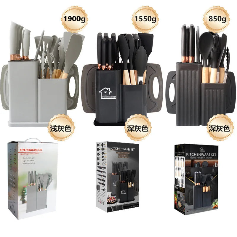 19pcs Silicone Kitchen Utensils Set Non-Stick Cookware Safe Heat-Resistant Cooking Spatula Spoon Knife Home Kitchenware Tools