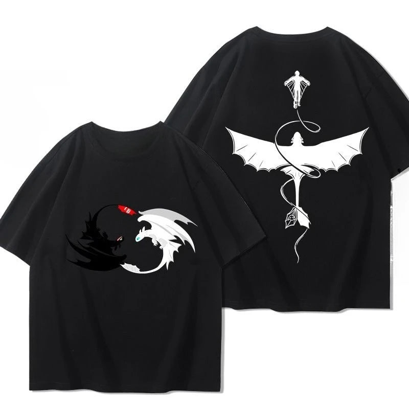 Miniso How To Train Your Dragon Toothless Boy Eddie Pikachu Around Short Sleeved Men and Women Summer Cotton T-shirt Trend