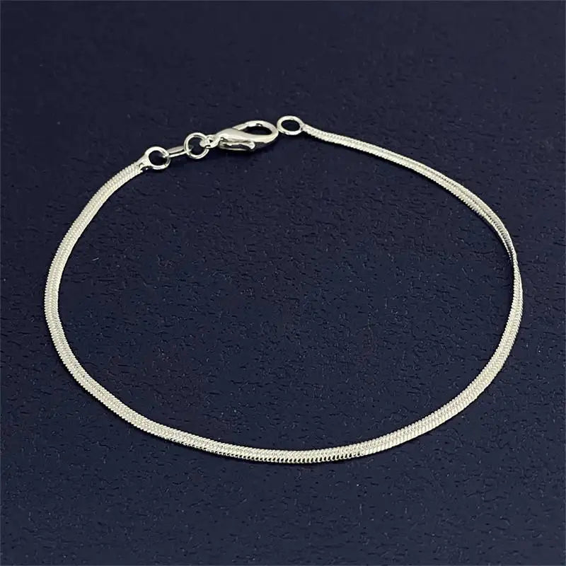 925 Sterling Silver Bracelet 2mm Flat Snake Bone Chain 20CM Women Men Wedding Accessories Jewelry Gifts