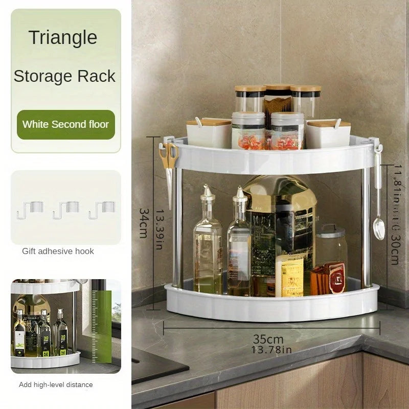 Multi-Tier Corner Kitchen Organizer - Space-Saving Plastic Storage Rack for Seasonings & Essentials