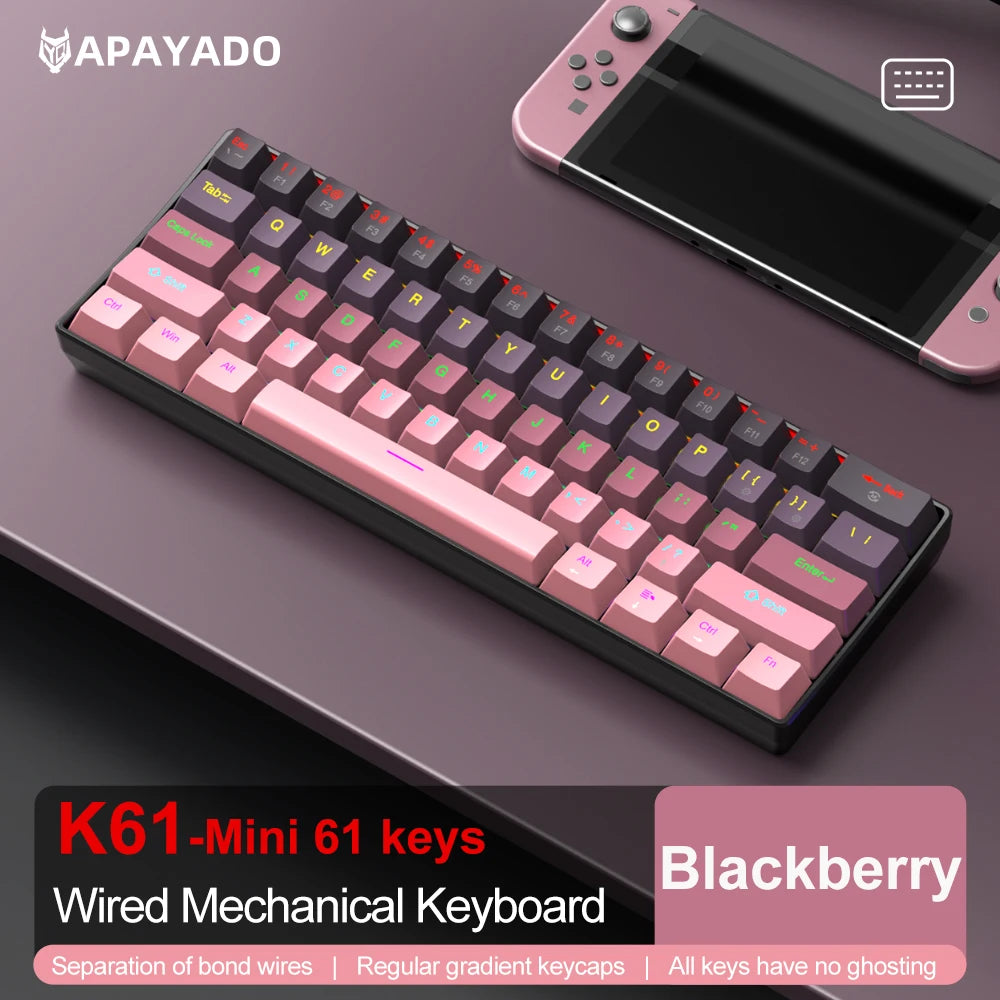 Mechanical keyboard APAYADO Wired Gradient 60% keyboard RGB Backlit 61 Keys gaming accessories Mini Layout for PC/Laptop