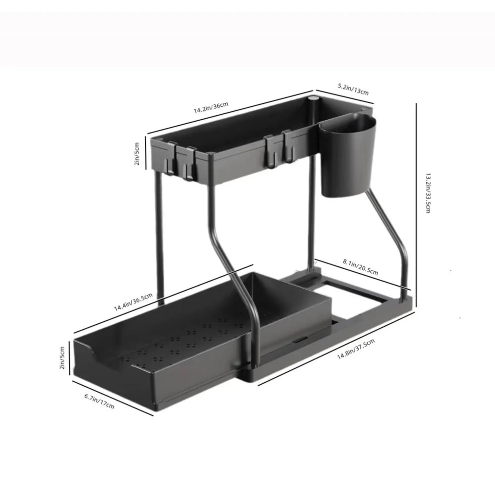 R-shaped Simple Kitchen Countertop Storage Rack, Bathroom Sink Under Storage Rack, Double-layer Pull-out Sink Rack Kitchen Items