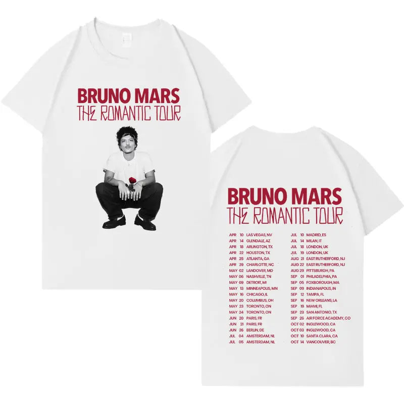 Rapper Bruno Mars Double Sided Print Tshirt Mens Women Casual Harajuku Short Sleeve T-shirt Crewneck Tide Cotton Tees Streetwear