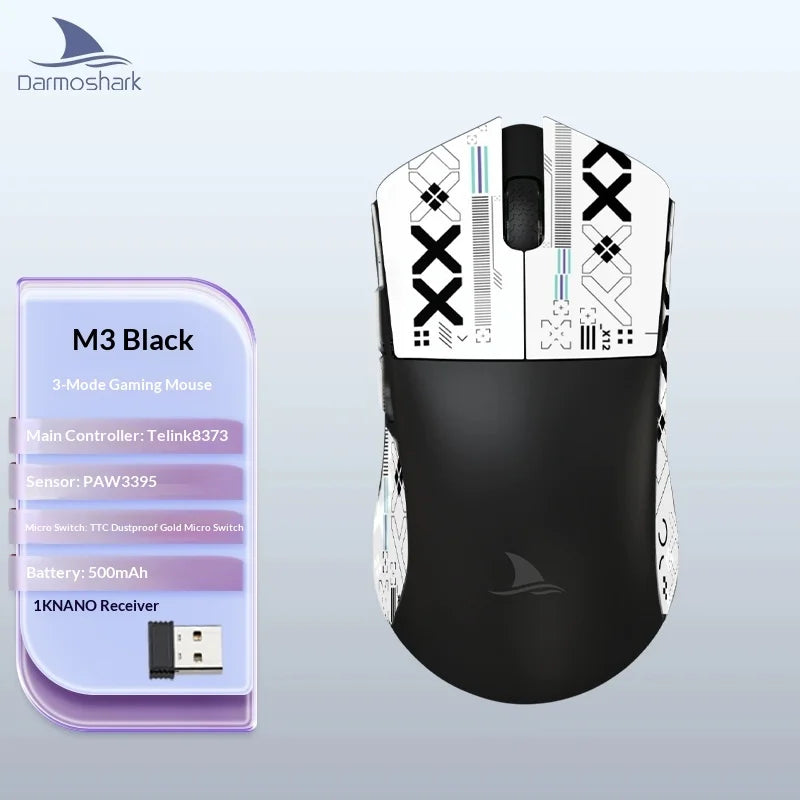 Darmoshark M3V2 Large Hand Gaming Mouse Lightweight 3395 Esports Three Modes 8K Wireless Computer Peripheral Mouse Accessories