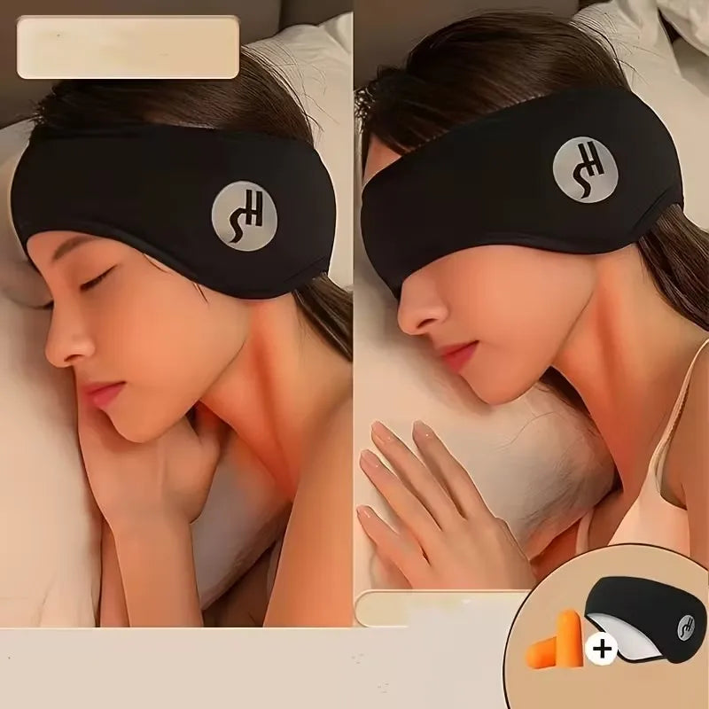 Comfortable Noise-Canceling Sleep Mask with Ear Loops - Adjustable Soft Polyester Fiber Eye Mask for Travel and Home Use, No Batteries Needed, Pure Black Design Helps You Sleep Peacefully