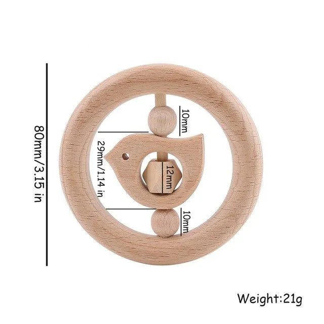 1pc Baby Toy Beech Bear Hand Teething Baby Rattles Wood Ring Cartoon Car Play Gym Montessori Stroller Toy Educational Toys