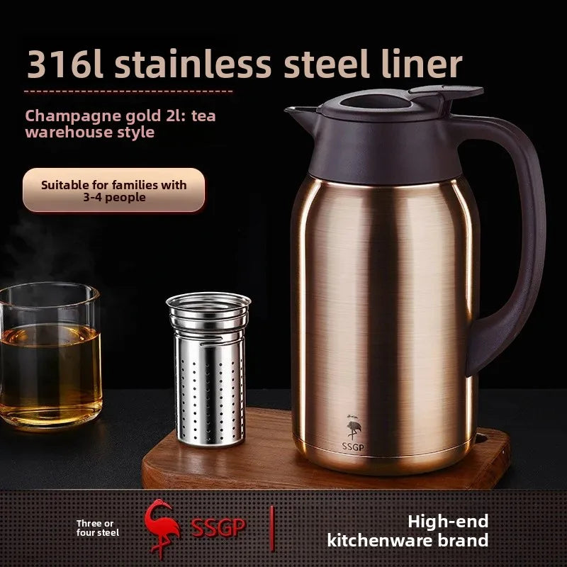 German Three Four Steel 316 Stainless Steel Insulated Tea Pot Home Use Steaming Tea Pot Insulated Water Pot Hot Water Bottle