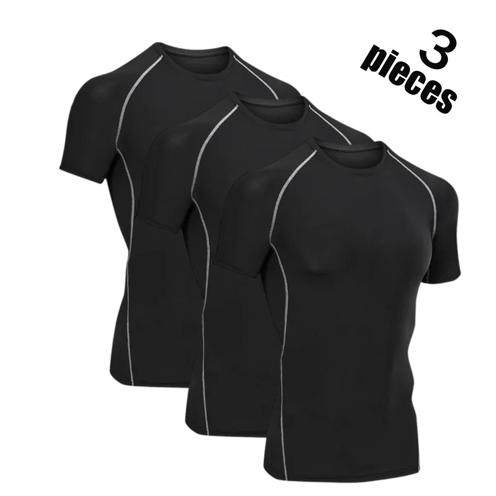 3 Pcs Summer Compression T Shirt Men Sports Wear Running T-shirt Elastic Quick Dry Sport Tops Tee Athletic Gym Workout Shirts