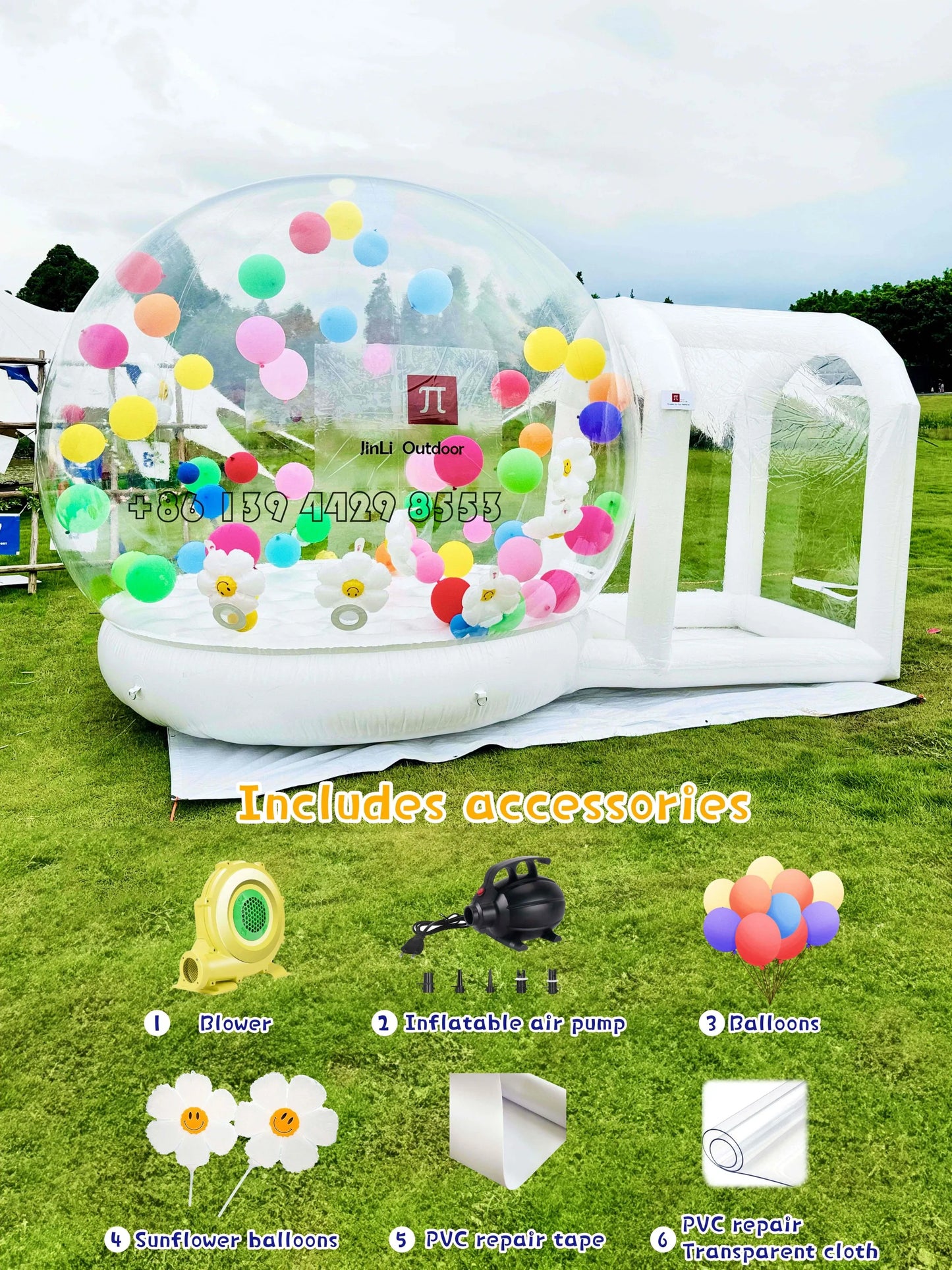 Inflatable Bubble House Kids Play Tent with Blower Transparent PVC Outdoor Dome for Birthday Party Trampoline Play & Gifts