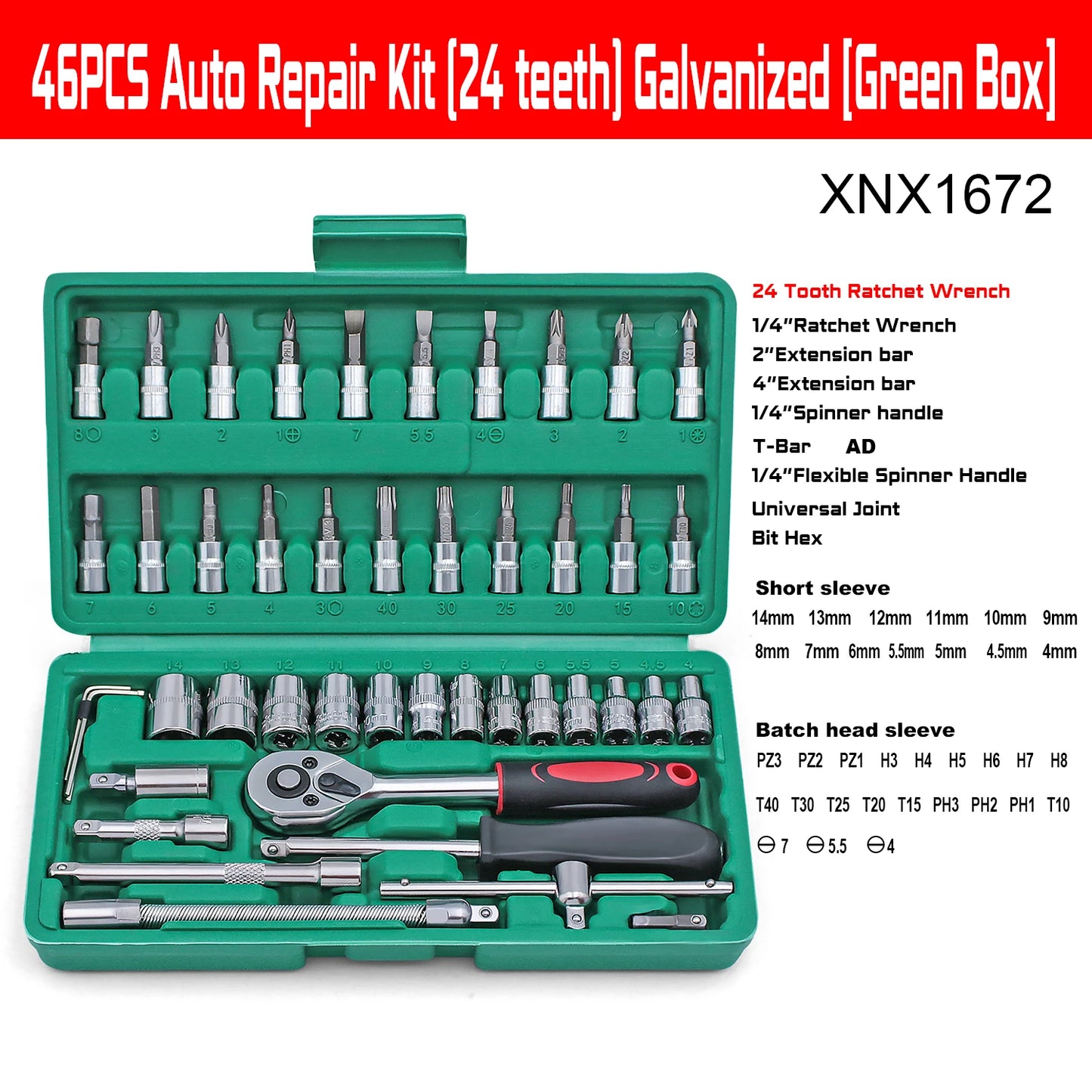 Motorcycle Repair Tool Kit 1/4-Inch Socket Set Car Repair Tool Ratchet Torque Wrench Combo Auto Repairing Set Mechanic Tools