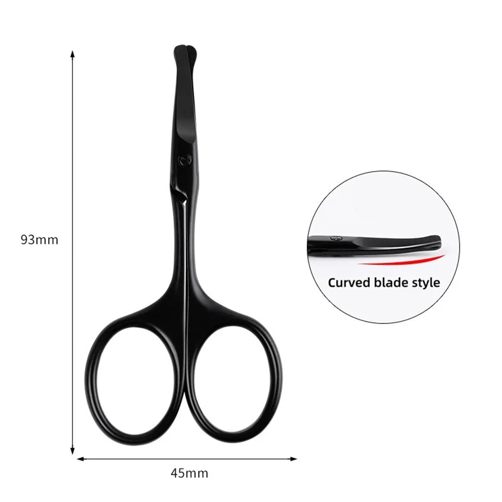 1PC Silver Mirror Light Black Round Head Safety Nose Hair Scissors Neutral Stainless Steel Scissors Clip For Trimming Nose Hair