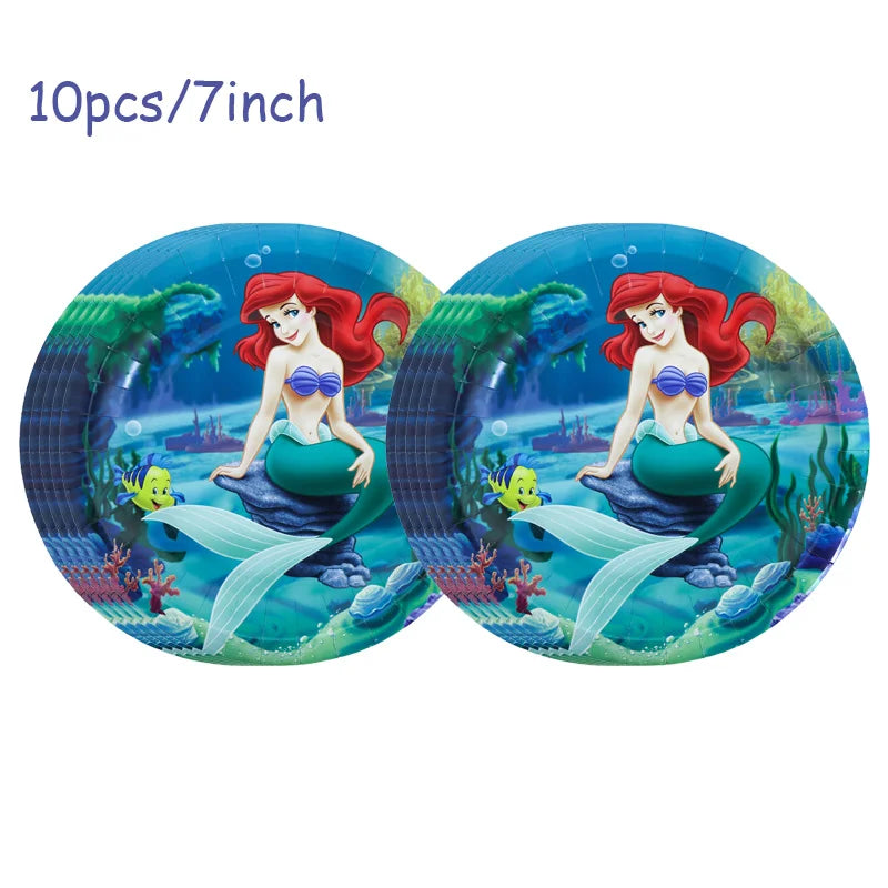The Little Mermaid Birthday Party Decoration Princess Ariel Paper Napkin Plate Cup Tablecloth Balloons Kids Baby Shower Supplies
