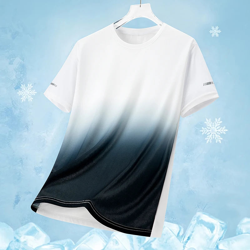 Unisex Running T-Shirt Men Outdoor Gradient Breathable Fitness Jogging Sports Top Women Elasticity Moisture Wicking Gym T-Shirt