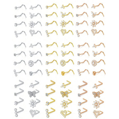 8Pcs/Set Nose Studs Rings For Women 18G 20G Corkscrew L Shaped Nose Screw Studs Nose Rings Studs Surgical Steel Nostril Nose Pie